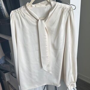 Elegant Cream Blouse with Tie Neck